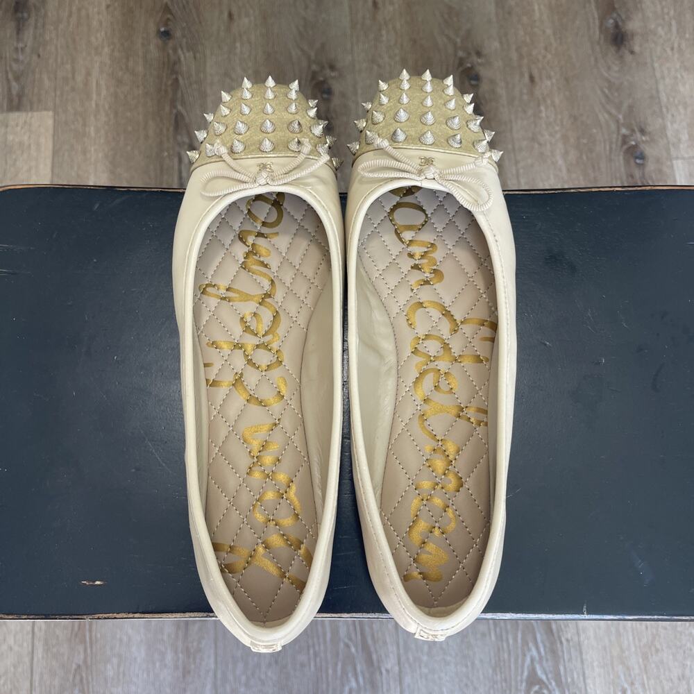 Sam Edelman Monet Ballet Flats SZ 10.5 Tan Gold Studded Summer Sand Nude Bow Log - Picture 11 of 12